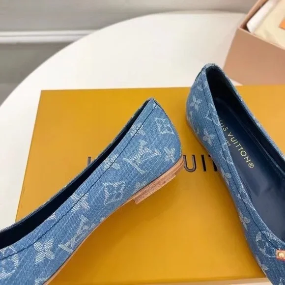 Women's Louis Vuitton Monogram Denim Bow Studded Ballet Flats in Blue - Picture 3 of 5